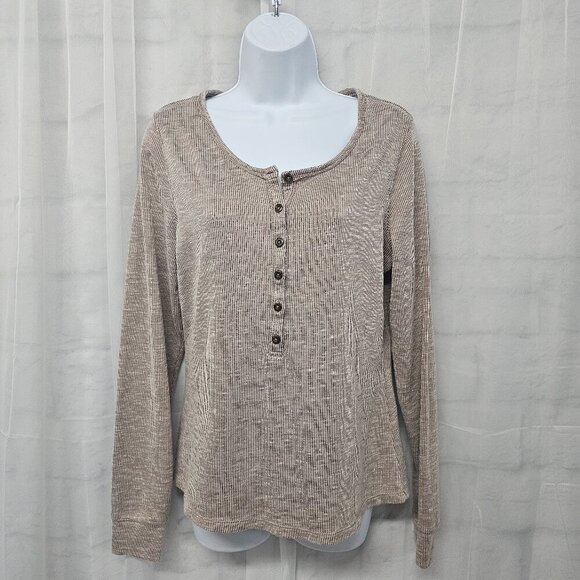Universal Thread Taupe Thermal Shirt Ribbed Preppy Casual L - Picture 1 of 10